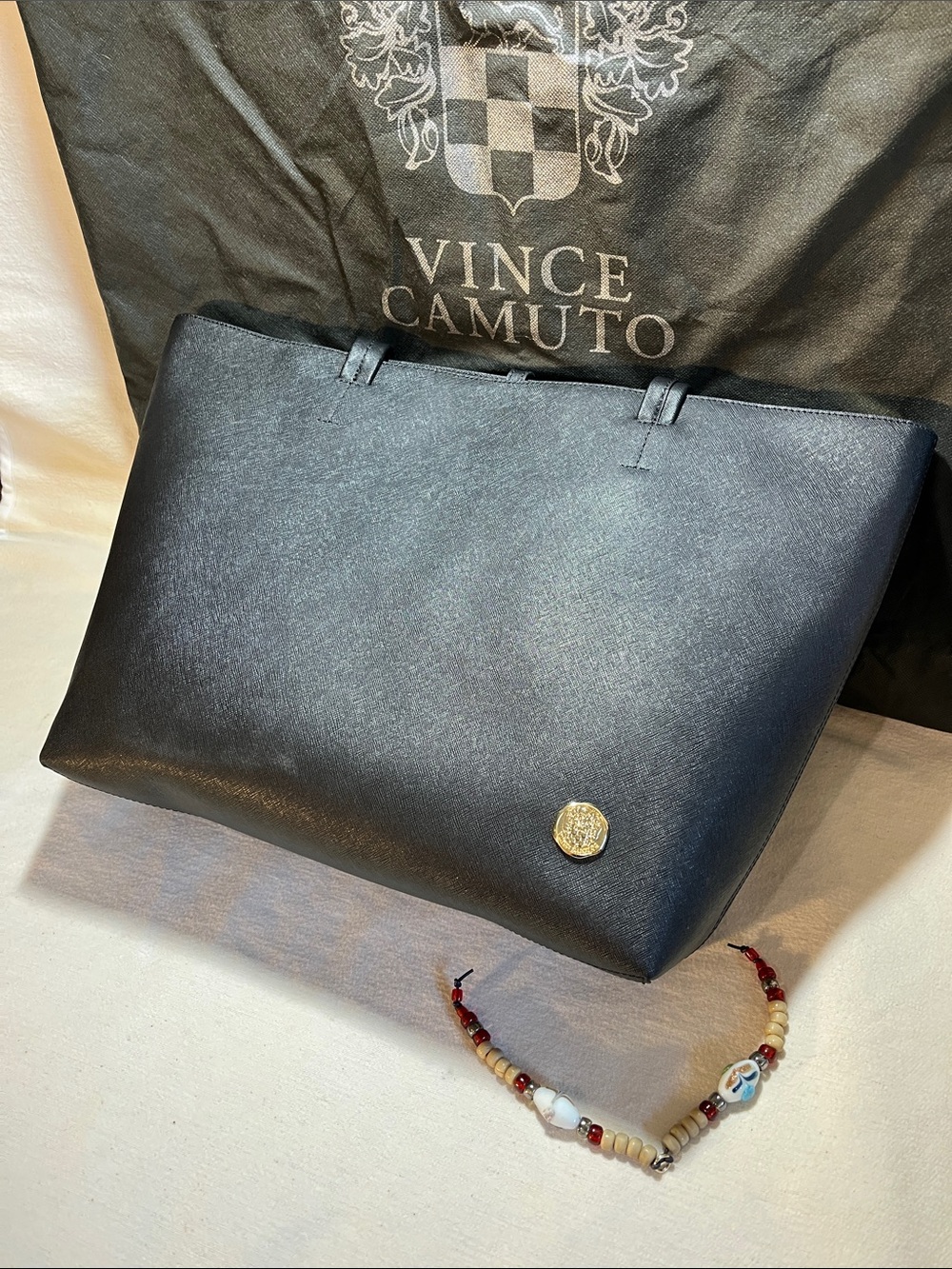 BRAND NEW!!Vince Camuto gold accented midnight Sky Saffiano Tote w/Dust bag!! - Picture 3 of 10